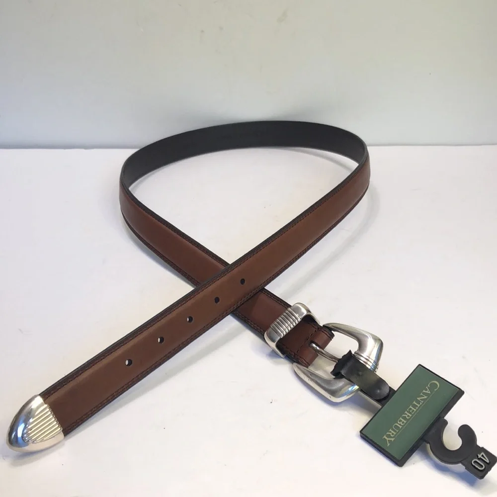 Canterbury Brown Silver Oil Tanned Cowhide Leather Belt size 40